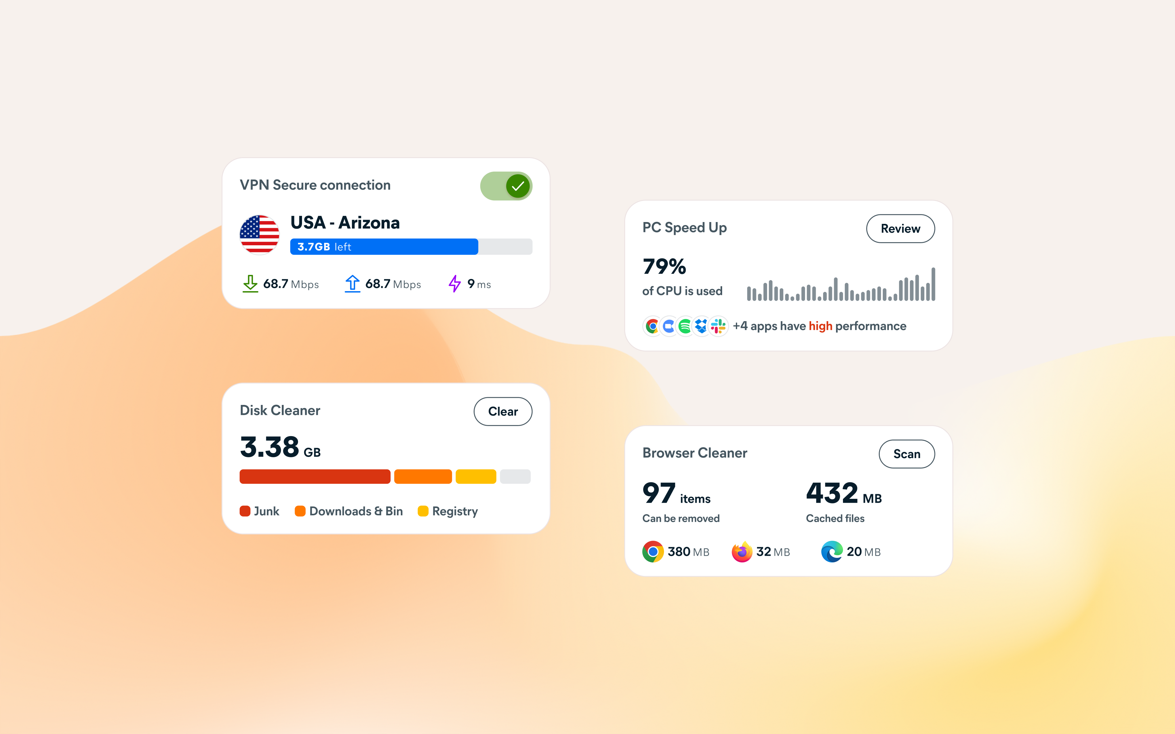 Avast One premium upgrade screens